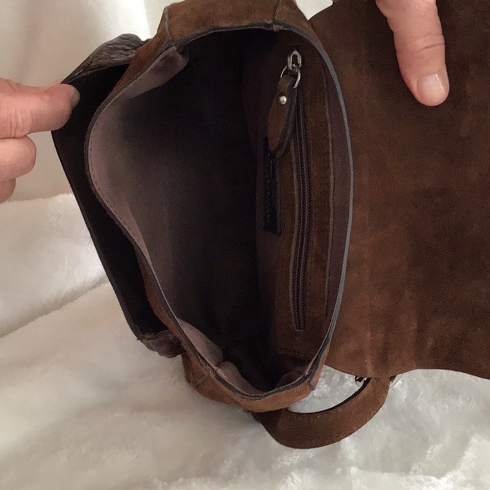 Italian leather and suede D2 small satchel in dark brown - Picture 4 of 9